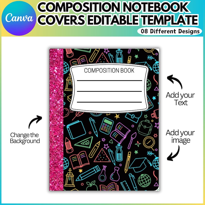 Composition Book Cover Frame Template, Composition Notebook Frame, Back ...