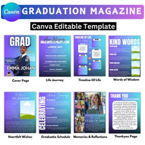 Graduation Magazine Booklet Canva Editable Template Bundle, 2025 Senior Graduation, Senior Class of 2025 Magazine, Full Magazine Template