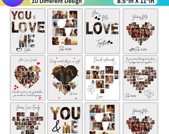 Valentine’s Day Love Photo Collage | Editable Canva Template | Anniversary Gift for Couple | Drag & Drop Your Own Photos | Digital Download