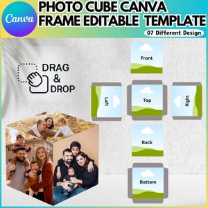 Fotowürfel Canva bearbeitbare Vorlage, benutzerdefinierte Fotorahmenwürfelbox, Fotoboxvorlage, Würfelvorlage, Speicherfotowürfel, digitaler Download