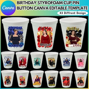 Birthday Styrofoam Cup Editable Template, Birthday Party Styrofoam Cup Design, Cup Sticker Template, Customize Party Cups, Digital