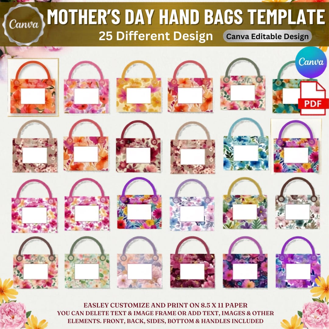 Mother’s Day Handbag Gift Box Template | Jumbo Card Template | Editable ...