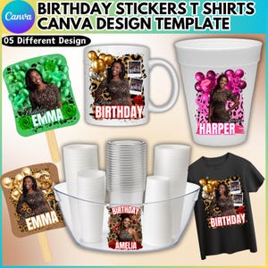 Birthday Bucket Stickers Styrofoam Cup Editable Template, Birthday Bucket Styrofoam Cup Design, Cup Sticker Template, Customize Party Cups