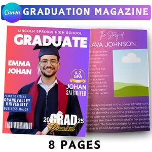 Graduation Magazine Booklet Canva Editable Template Bundle, 2025 Senior Graduation, Senior Class of 2025 Magazine, Full Magazine Template