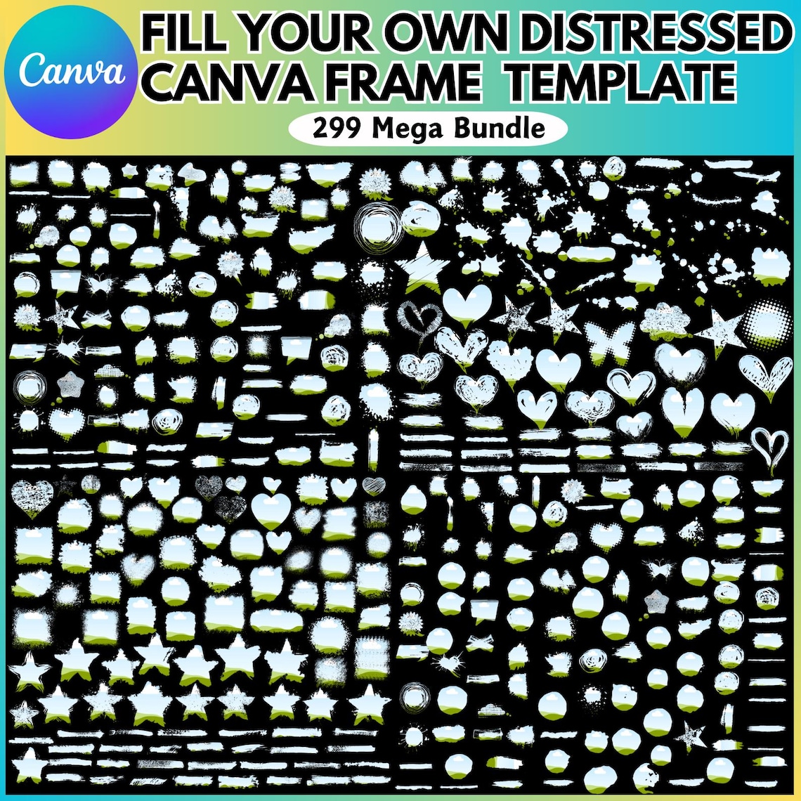 Bleach Effect Distressed Edge Mega Bundle Canva Editable Frame Template ...