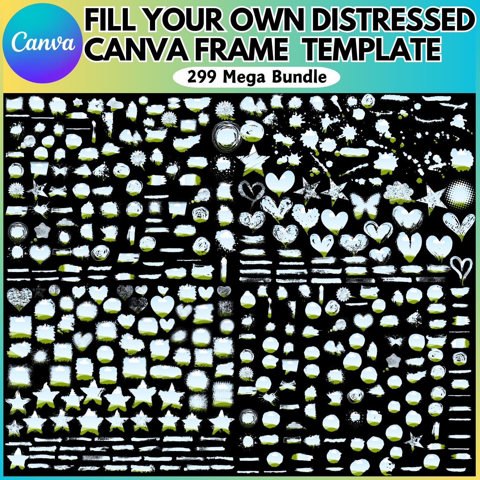 Bleach Effect Distressed Edge Mega Bundle Canva Editable Frame Template ...