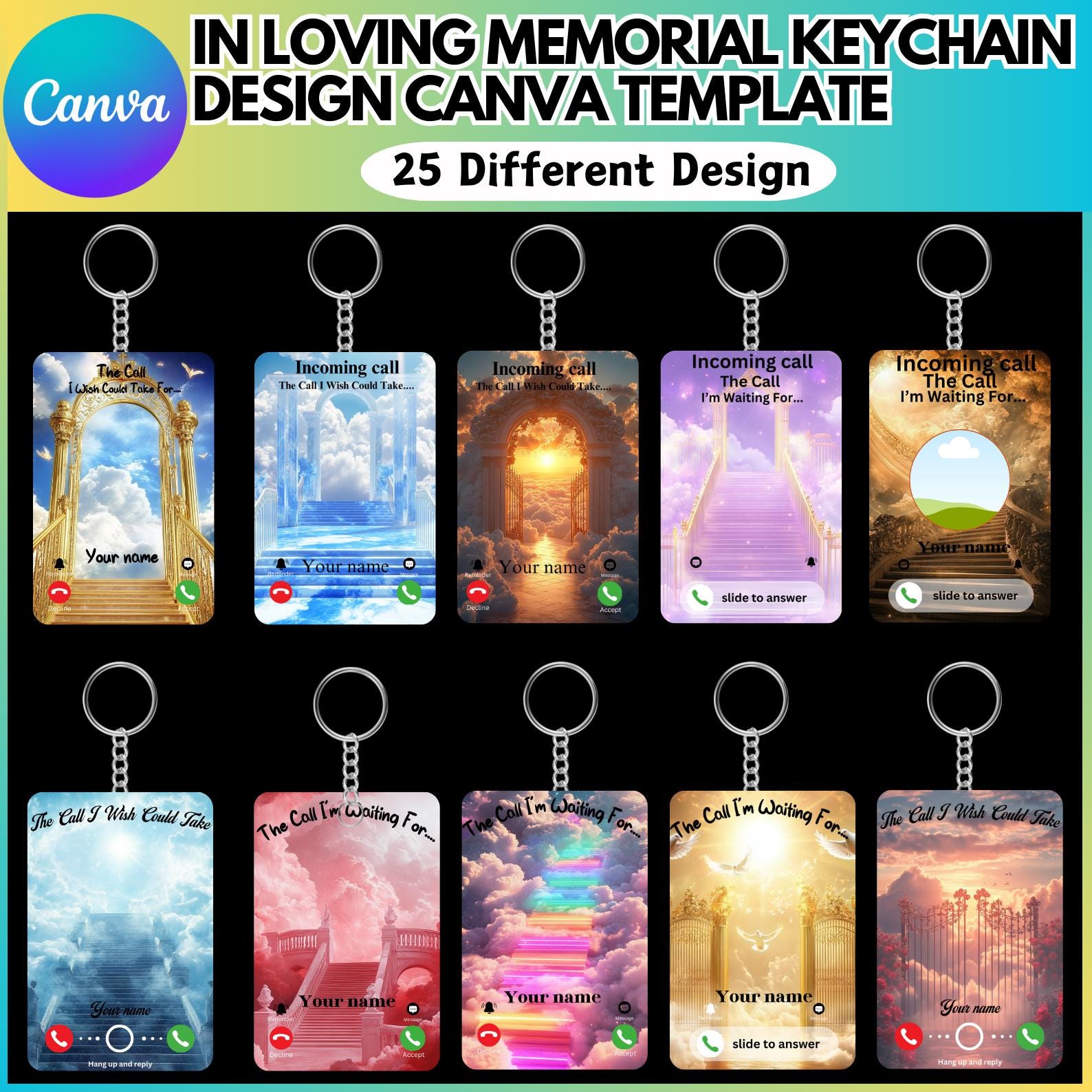 In my Loving Memorial Keychain Canva Editable Template Bundle, Phone Call from Heaven, The Call I Wish I Could Make, Custom Photo Keychain