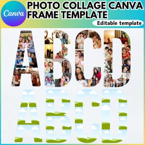 Plantilla de letras editables para collage de fotos de Canva, paquete de collage de fotos, plantilla de sublimación, función de arrastrar y soltar de Canva, descarga digital