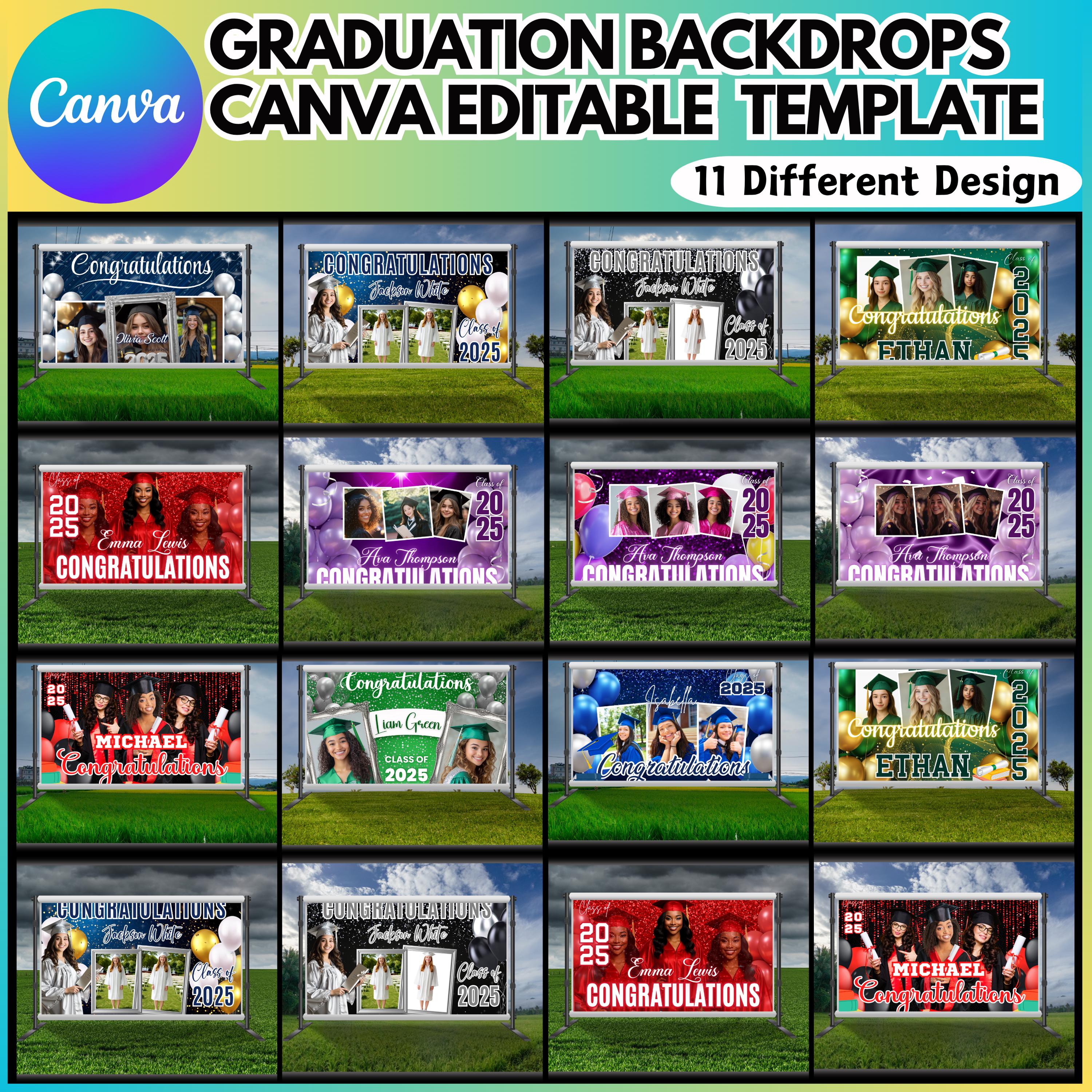 Graduation Backdrop Canva Editable Template Bundle, 10 Editable Graduate Backdrops, Class of 2025 Backdrop, Grad Backdrop, Grad Party Decor