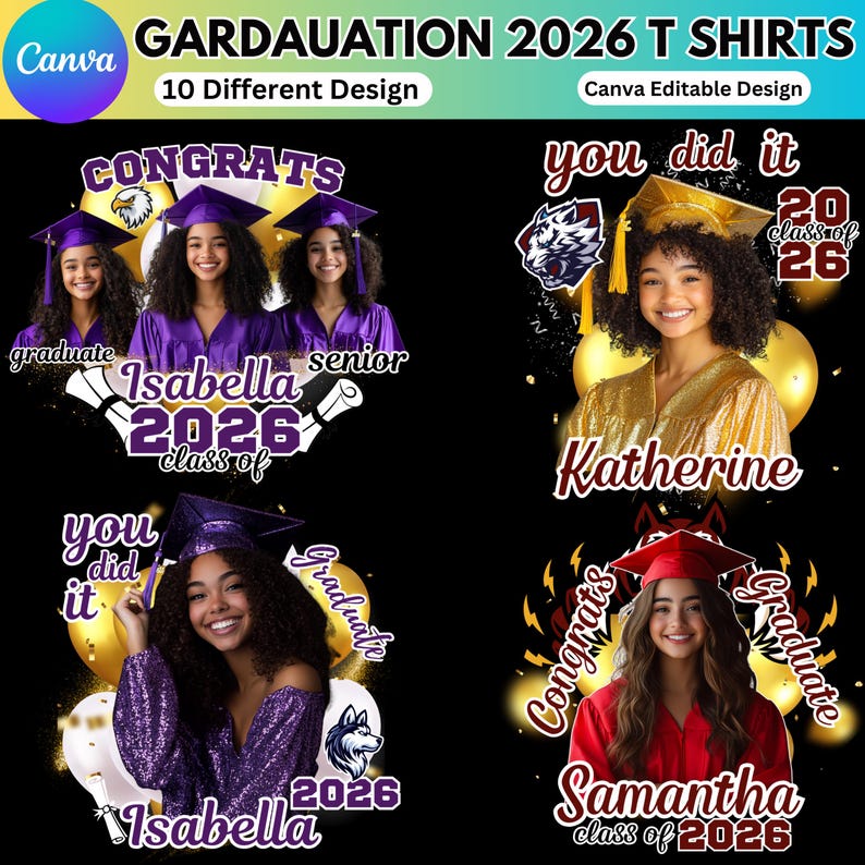 Promotional Grad Graduation T Shirt Bundle 2026, Editable Canva Graduation Shirt ...