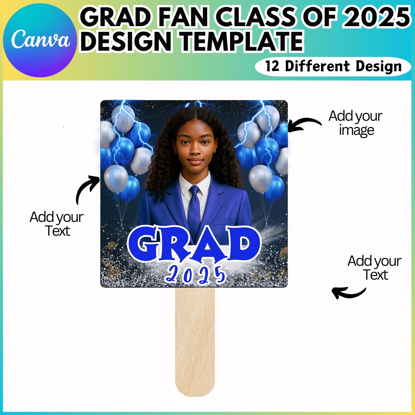 Grad Fan Canva Editable Template, Class of 2025 Graduation Paddle ...