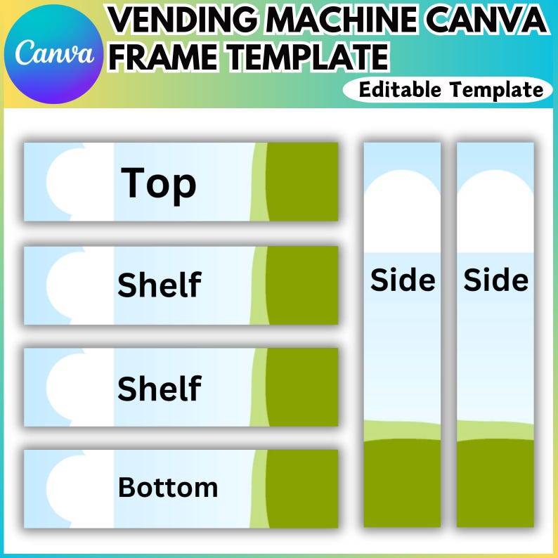 Op de afbeelding: Een sjabloon voor een ontwerp van een automatiek. De sjabloon bevat secties voor de bovenkant, de planken en de zijkanten van de automatiek. De sjabloon is bewerkbaar en kan worden gebruikt om een ​​aangepast ontwerp te maken.