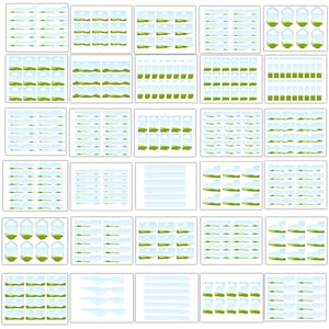 May include: A grid of 30 small, square images. Each image features a stylized landscape with a blue sky, green hills, and white clouds. Some images have a decorative border. The overall theme is nature and landscape.