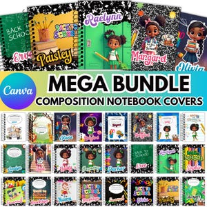 Peut inclure: Une collection de cahiers de composition avec diverses couvertures. Les couvertures présentent des illustrations d'enfants, de fournitures scolaires et le texte "Back to School". Les cahiers sont dans un méga pack.