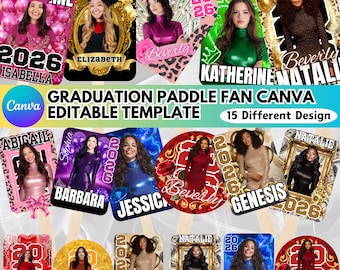 Grad Fan Canva bearbeitbare Vorlage, Klasse von 2026 Abschlusspaddel, bearbeitbarer Abschlussfächer | Abschluss-Schild, Graduate Fans Senior
