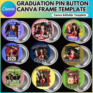 Graduation Pin Button Canva Editable Template, Congratulation 2025 Button Template, Graduation Template, Digital Download