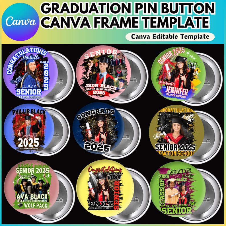 Graduation Pin Button Canva Editable Template, Congratulation 2025 ...