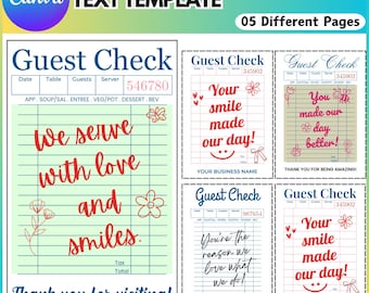 Guest Check Canva Editable Bundle, Guest Check Receipts Restaurant, Blank Guest Check List, Guest Check Printable, Wall Print 05 colors