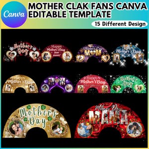 Mothers Day Clack Fan Canva Editable Template, Chinese Fan Template, Hand Fan Template, Printable, DIY, Canva Editable, Festival Hand Fan,