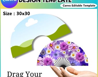 Clack Fan Editable Canva Template, Chinese Fan Template, Sublimation Hand Fan, DIY PrintableChinese Fan Template Frame, Hand Fan Sublimation