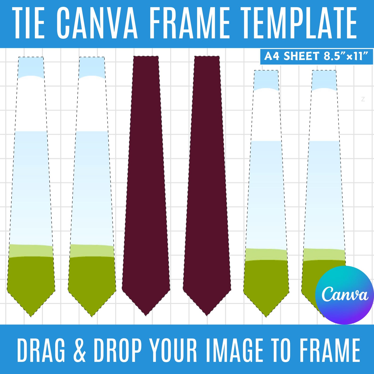 Tie Canva Frame Template | Editable Neck Tie Sublimation Design ...