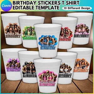 Birthday Stickers Styrofoam Cup Editable Template, Birthday Party Styrofoam Cup Design, Cup Sticker Template, Customize Party Cups, Digital
