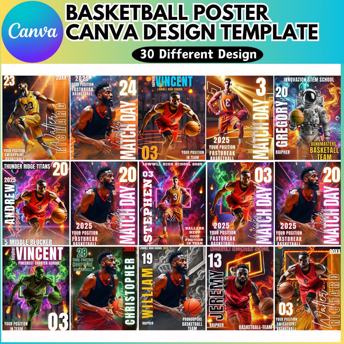 Basketball Poster Canva Editable Template, Basketball Sports Posters ...
