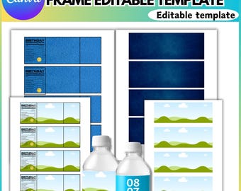 8oz waterfles labelcanva sjabloon, lege waterfles sjabloon, waterfles sticker label, sjabloon feestartikelen, DIY labelsjabloon