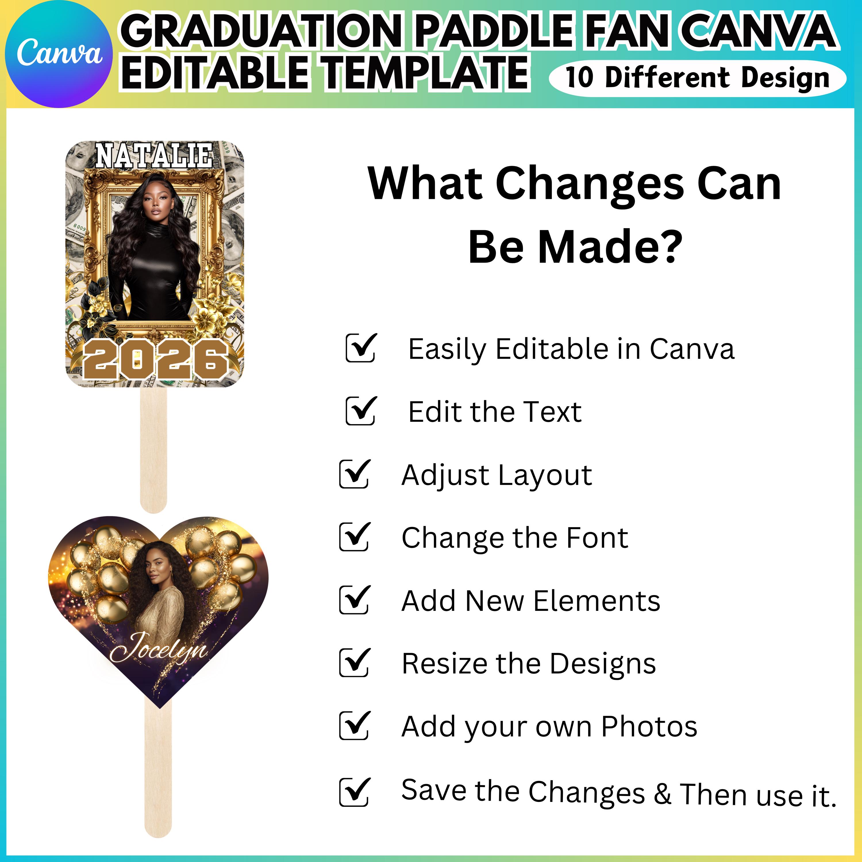 Grad Fan Canva Editable Template, Class of 2026 Graduation Paddle ...