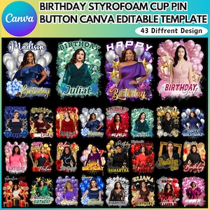 Birthday Styrofoam T shirts Editable Template, Birthday Party Styrofoam Cup Design, Cup Sticker Template, Customize Party Cups, Digital