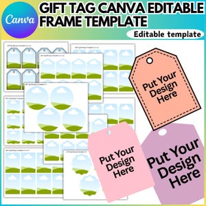 Zestaw szablonów Canva do edycji etykiet prezentowych, projekt ramki na etykietę prezentową, szablon etykiety do druku na imprezę, szablon zawieszki, puste etykiety prezentowe, cyfrowe