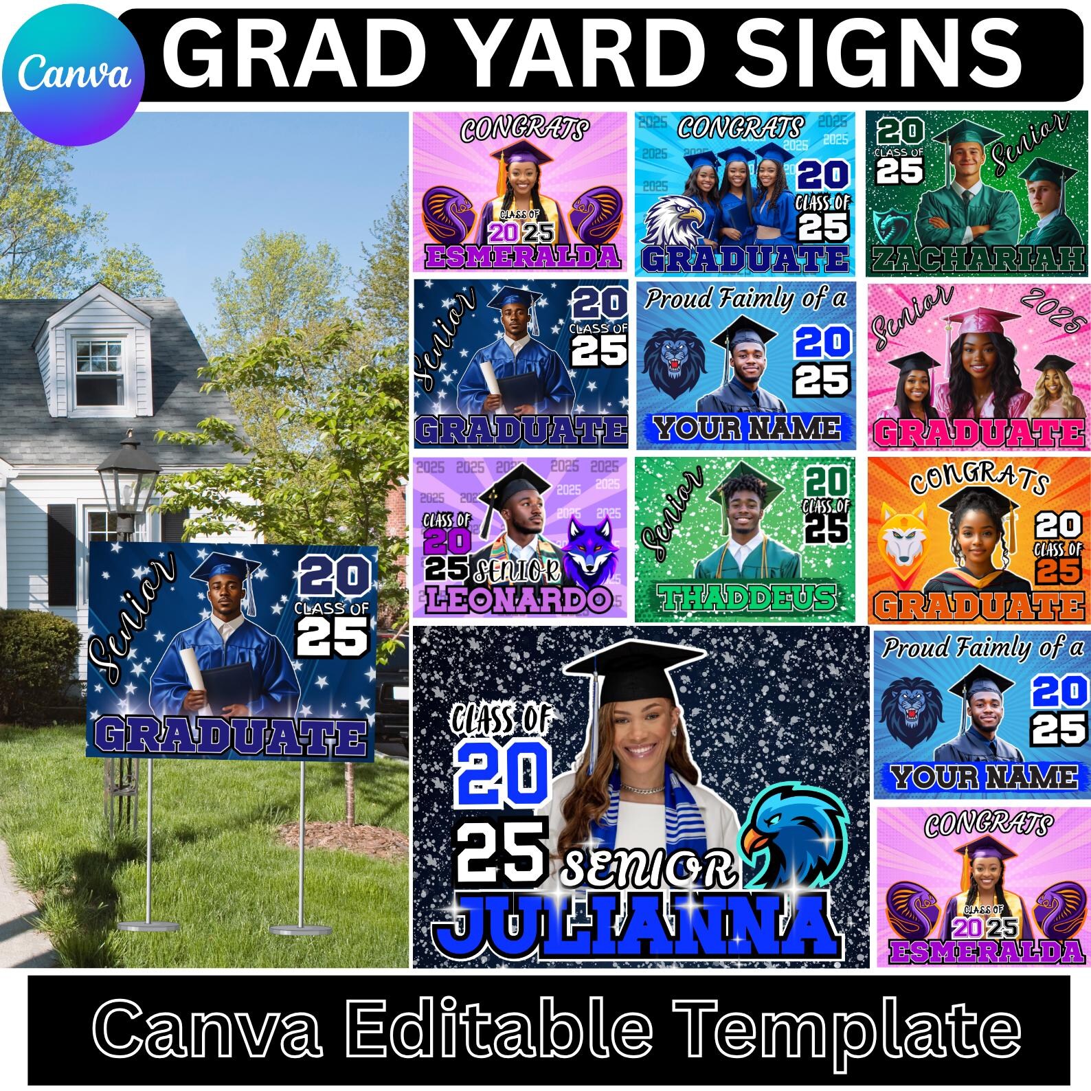 3d Grad Signs Graduation Yard Sign Canva Editable Templates, Congrats Grad Signs ...