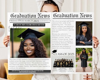 Graduation Newspaper 2025 Template, Senior Graduation 2025 Design Canva Editable Template, You Did it 2025 Newspaper Invitation Editable