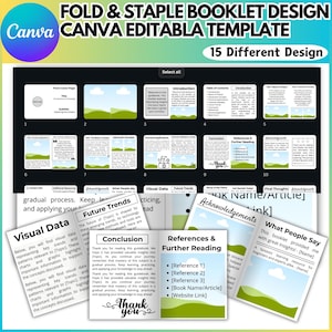 Fold & Staple Booklet Canva Editable Template, Fold Book Canva Frame Book with 15 Pages, Printable Template Book for Kids, 8.5x11 Landscape