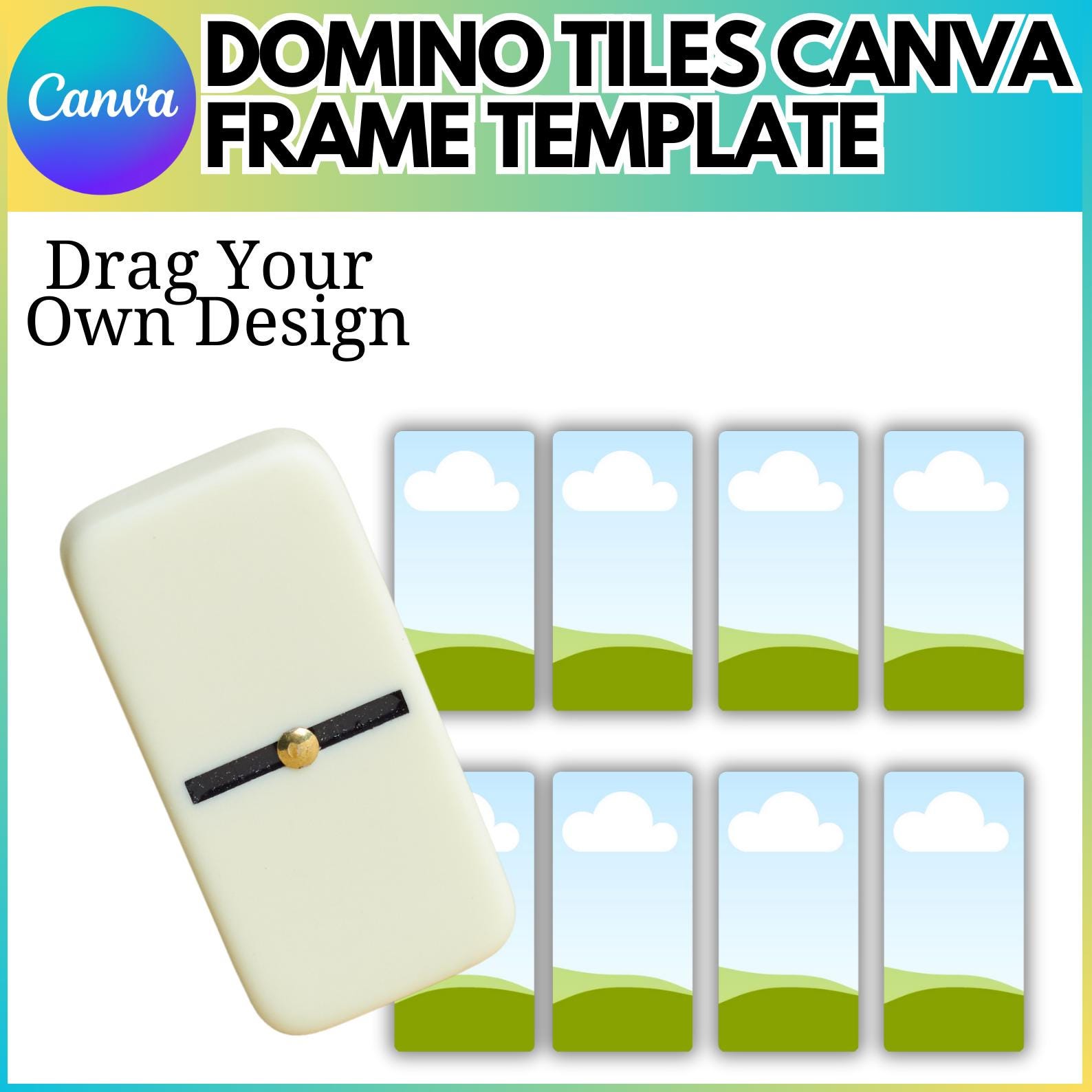 Domino Tile Canva bearbeitbare Vorlage, Domino Tile Sublimationsvorlage, Rechteckvorlage, bedruckbar, runde Eckkacheln, ziehen und ablegen