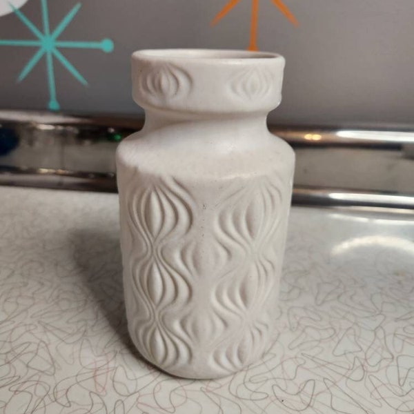 Vintage West Germany Pottery Vase,  Mid Century Modern White Textured Glazed Ceramic Vase, Vintage German Branch Vase, Pottery MCM White