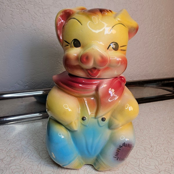 Vintage RARE 1950'S American Bisque Boy Pig Cookie Jar, MINT, Kitchen, Retro, Antique