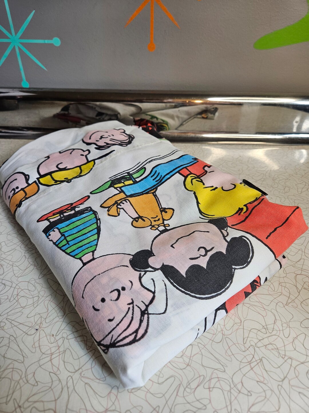 Vintage Peanuts Sheet Flat Linen Charlie Brown Fabric 1971 Etsy