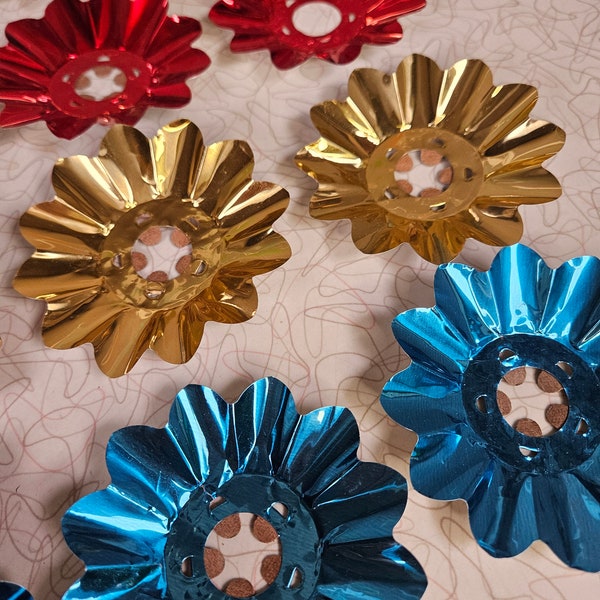 Vintage Light Reflectors, metal, Set of 12, Red, Blue, Gold, Christmas Tree, 1960s