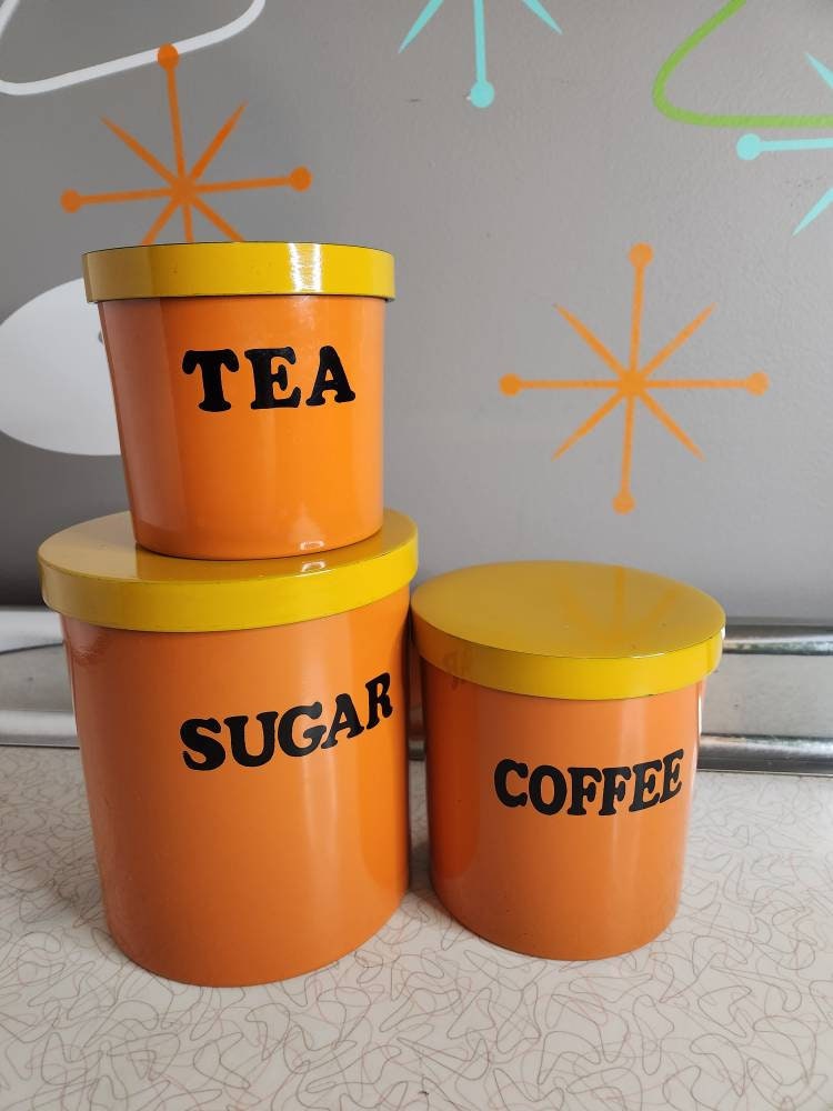 Vintage Nesting Canisters, Retro Orange and Yellow Japan Kitchen
