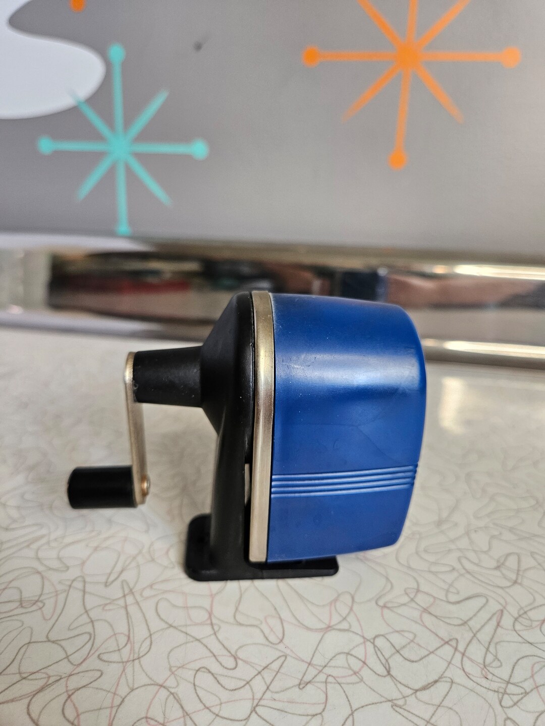 Vintage Apcso Pencil Sharpener Blue Metal Hand Crank Pencil Etsy