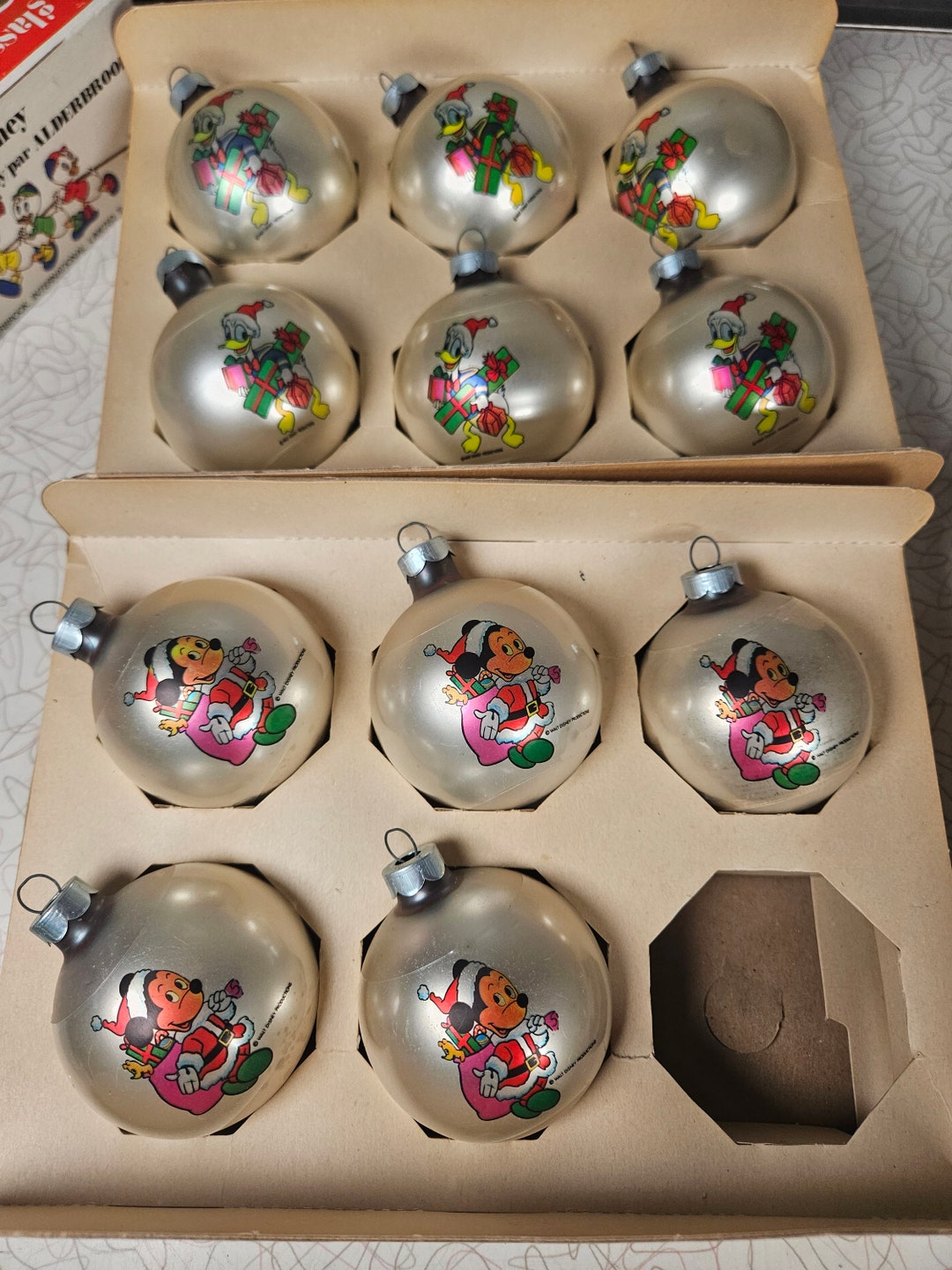 Vintage Disney Christmas Tree Ornaments, Glass, Mickey Mouse, Donald