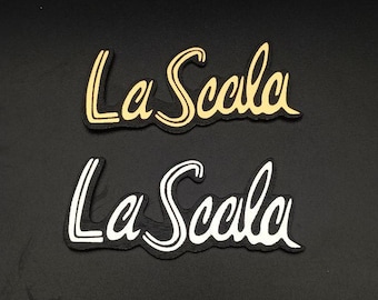 Set La Scala Style Speaker Logo Badge | Engraved Plastic Audio Emblem | Vintage Speaker Badge