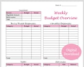 Weekly Budget Overview Template Printable (Pink)