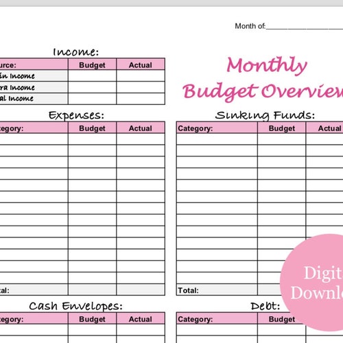 Monthly Budget Template Printable for Cash Envelopes and Etsy Monthly Budget Template Printable for Cash Envelopes and Etsy