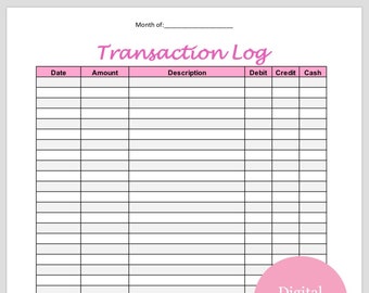 Transaction Log Printable (Pink)