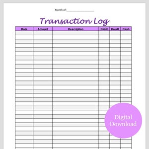 Transaktions-Log Printable (Lila)