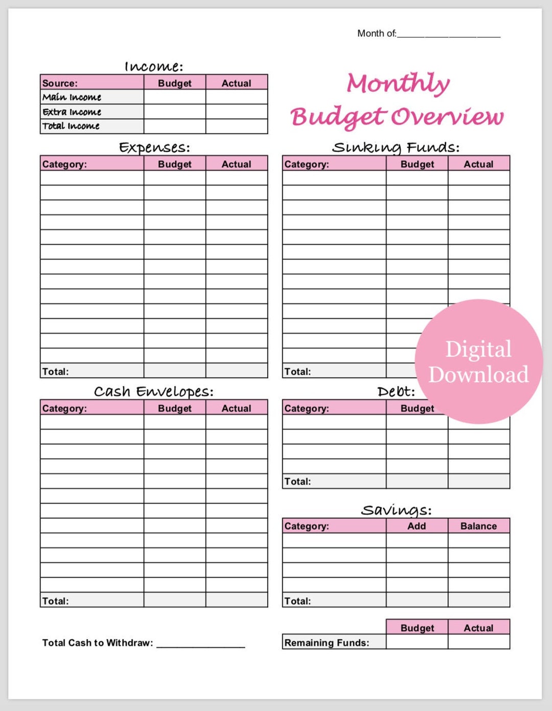 Simple Budget Template Printable