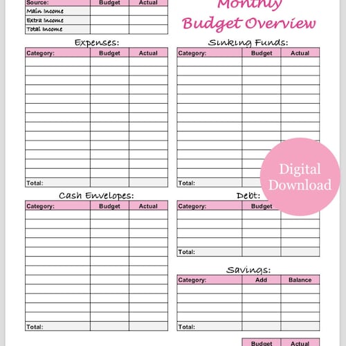 Monthly Budget Template Printable for Cash Envelopes and Etsy Monthly Budget Template Printable for Cash Envelopes and Etsy