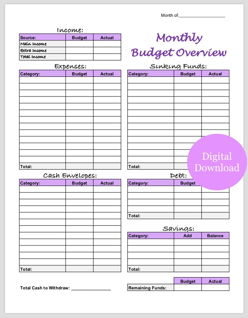 Monthly Budget Template Printable for Cash Envelopes and Etsy Canada Monthly Budget Template Printable for Cash Envelopes and Etsy Canada